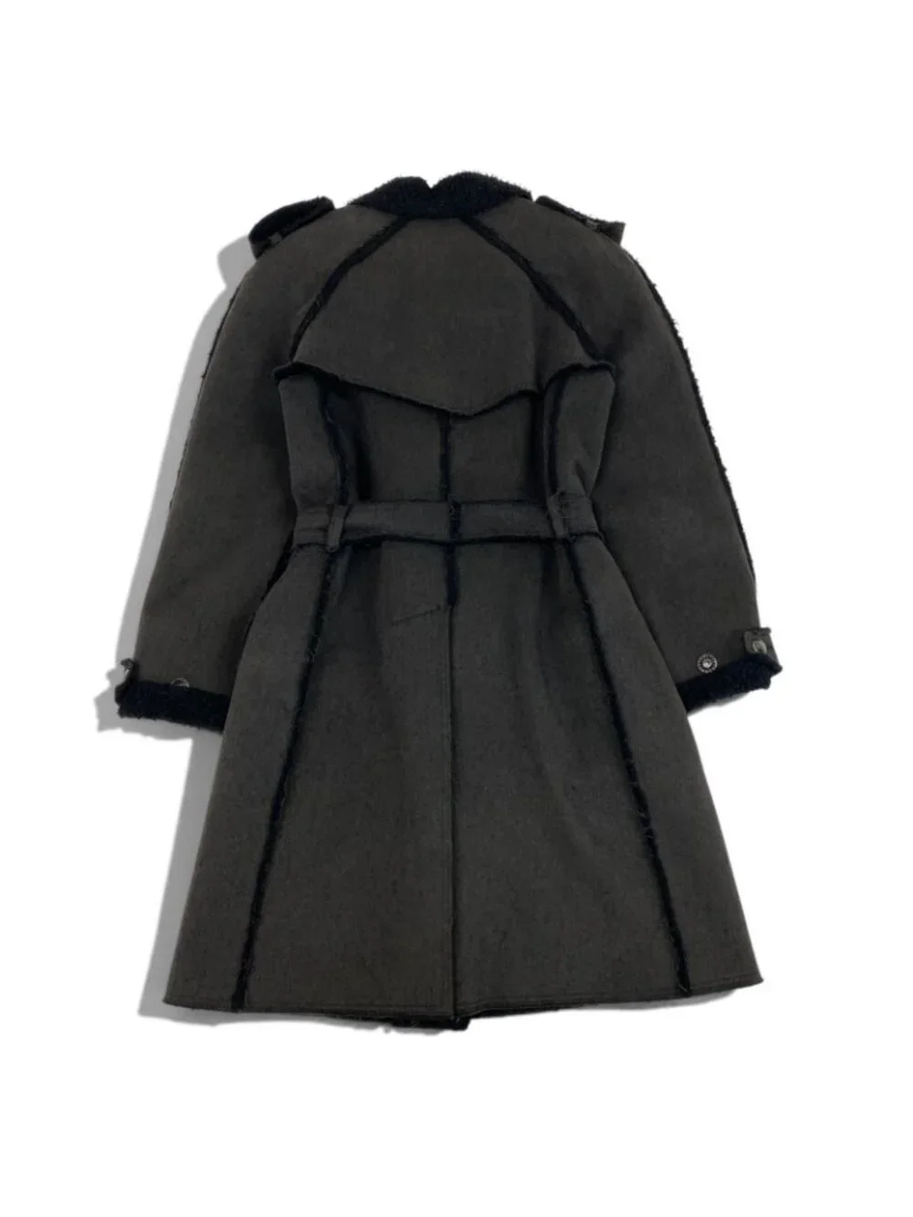 Chanel 06A Coco Buttons Cutoff Trench Coat Frayed Edge Dark Gray 38